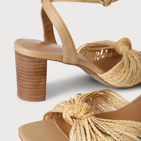 NIB Kensie Kaiko Natural Woven Straw Ankle Strap High Heel Sandals - Picture 4 of 7